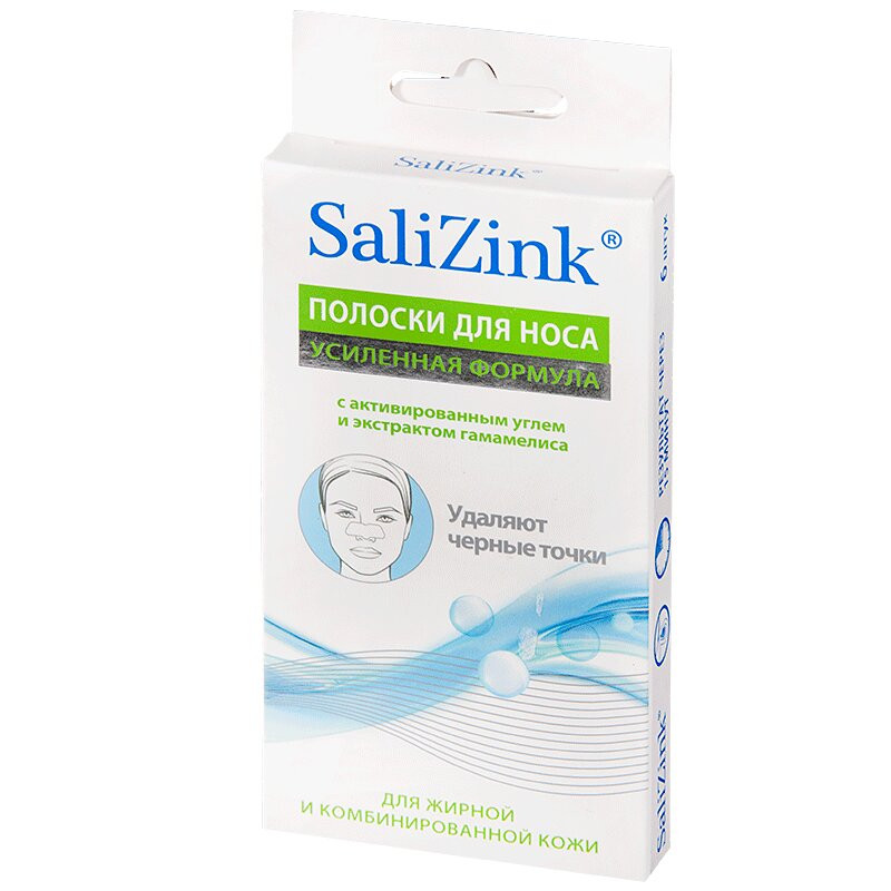 SaliZink Полоски для носа от черных точек для жирной и комбинированной кожи 6 шт