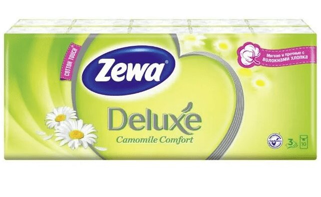 Zewa Deluxe Платки бумажные носовые Ромашка 10х10 шт