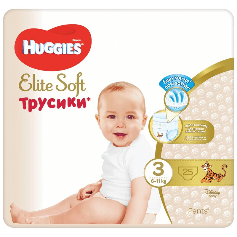 Huggies Elite Soft 3 Подгузники-трусики детские 6-11 кг 25 шт