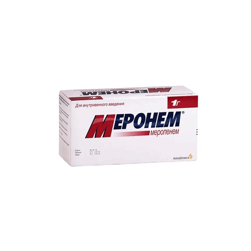Меронем 1 г порошок для приготовления раствора для инъекций 10 шт