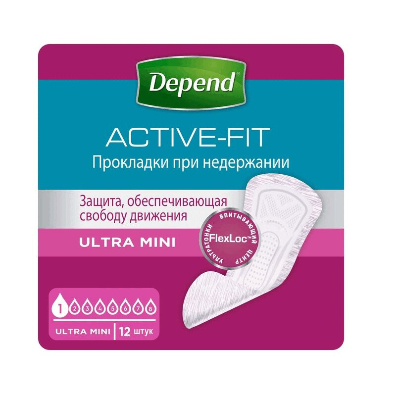 Depend Active-Fit Ultra Mini Прокладки урологические 12 шт