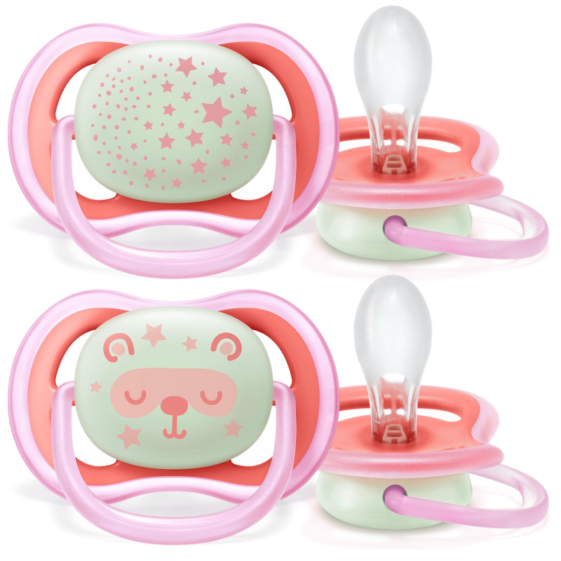 Philips Avent Ultra Air Night Пустышка силиконовая 6-18 месяцев Розовый 2 шт