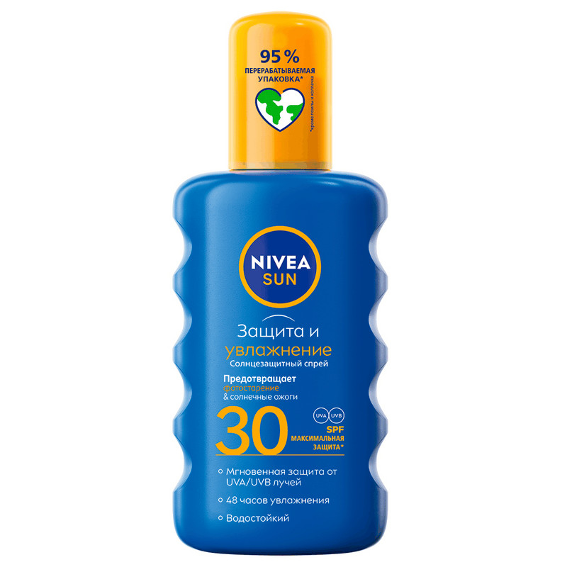 Nivea Sun Спрей солнцезащитный Защита и увлажнение SPF 30 200 мл