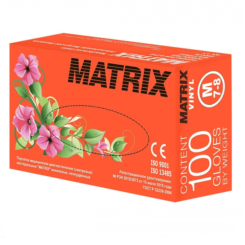 Matrix Перчатки виниловые нестерильные неопудренные размер M 100 шт
