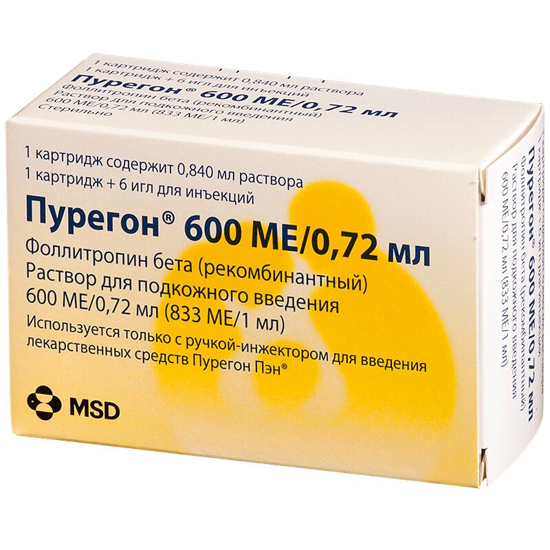 Пурегон 600 МЕ/0,72 мл раствор для подкожного введения 0,84 мл 1 шт + иглы 6 шт