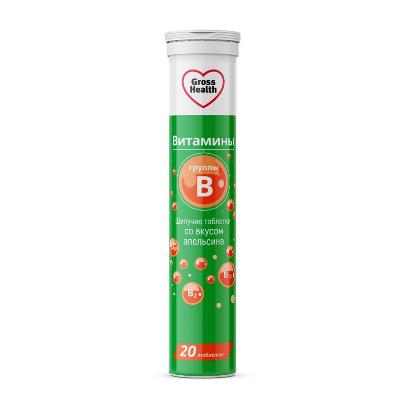 Gross Health Витамины группы В таблетки шипучие Апельсин 20 шт