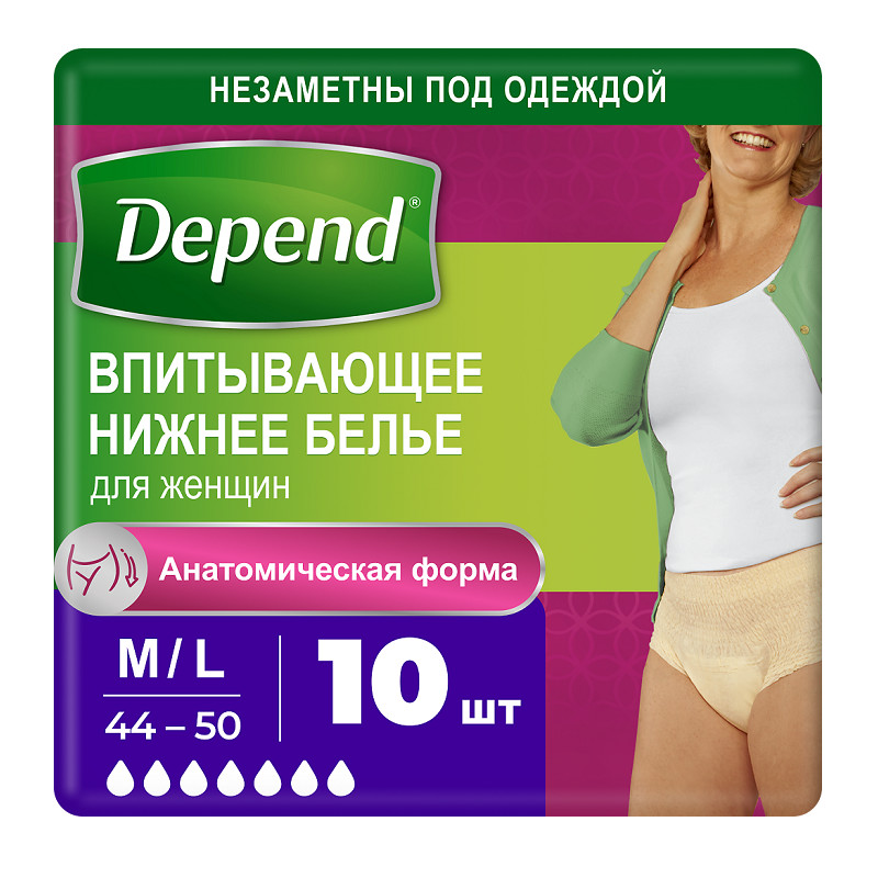 Depend Подгузники-трусы для женщин ночные размер M/L 10 шт