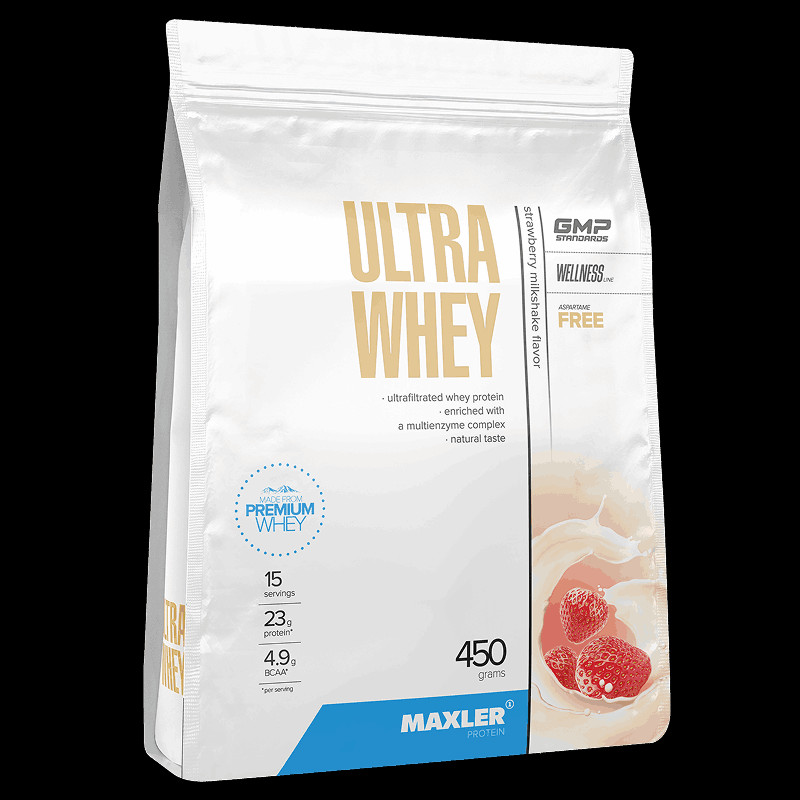 Maxler Ultra Whey Белковая сыворотка порошок Клубничный коктейль 450 г