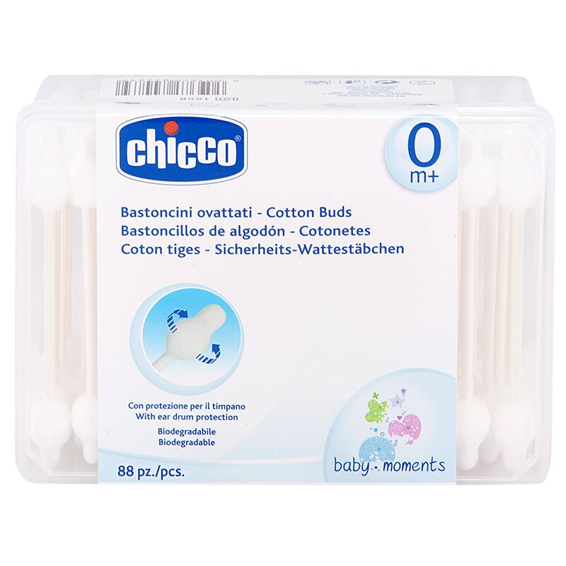 Chicco Baby Moments Ватные палочки с ограничителем для детей 0+ 88 шт  