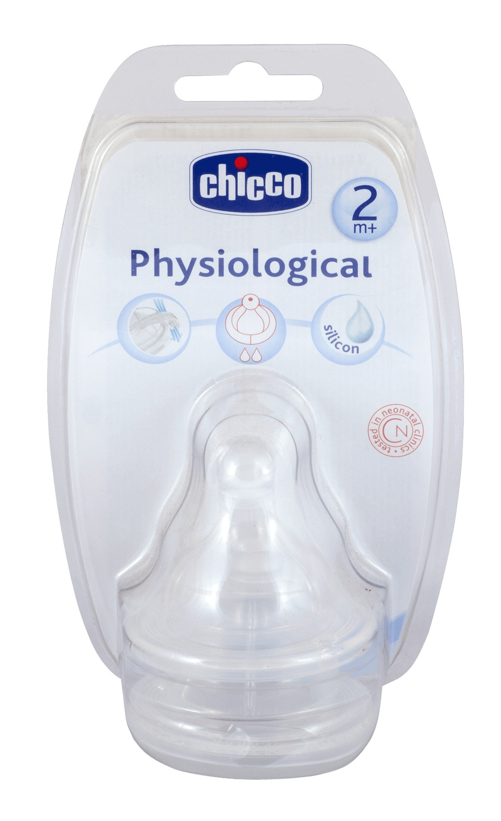 Chicco Physiological Соска силиконовая физиологичная 2+ средний поток 2 шт