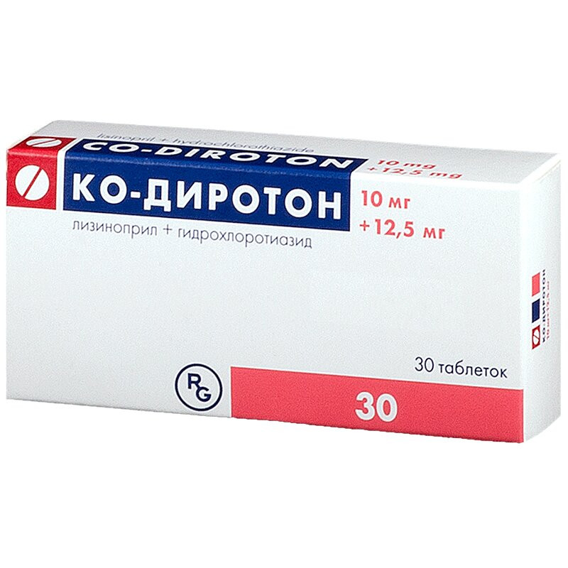 Ко-Диротон 10 мг+12,5 мг таблетки 30 шт