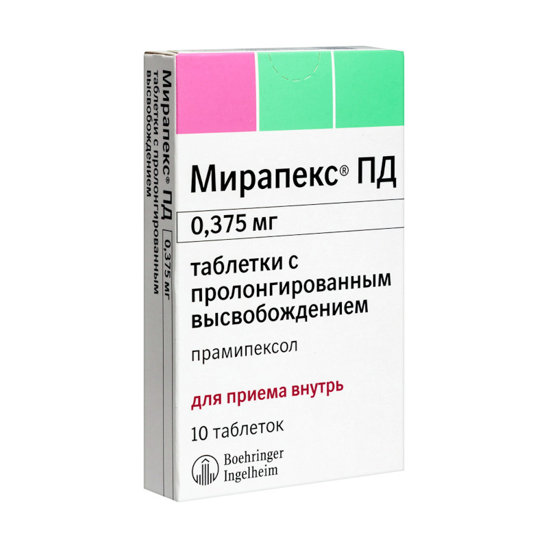 Мирапекс ПД 0,375 мг таблетки с пролонгированным высвобождением 10 шт