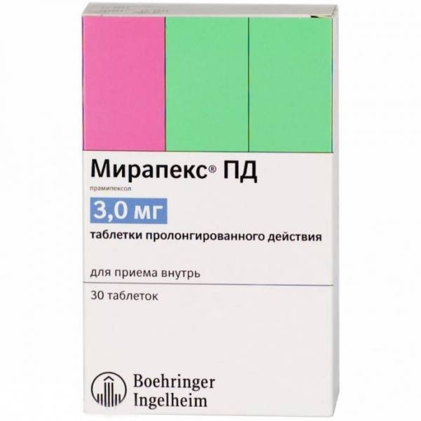 Мирапекс ПД 3 мг таблетки с пролонгированным высвобождением 30 шт