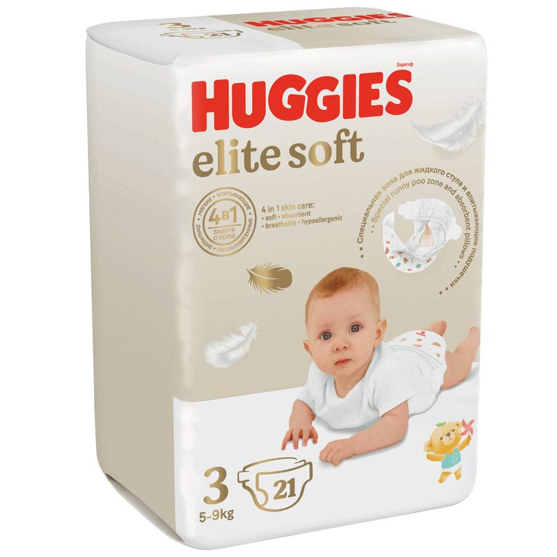 Huggies Elite Soft 3 Подгузники детские 5-9 кг 21 шт