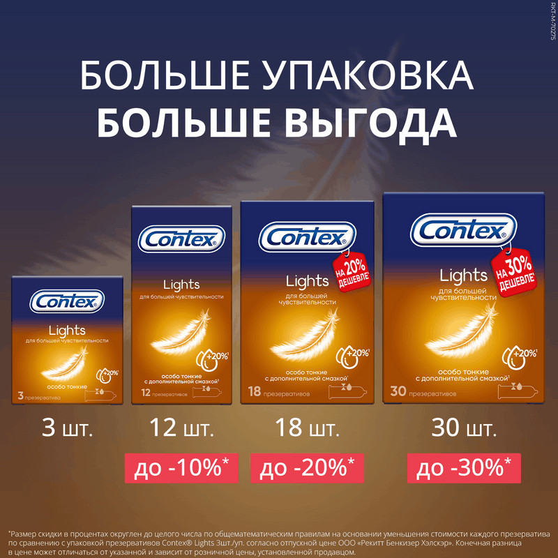 Contex Lights Презервативы тонкие с дополнительной смазкой 18 шт