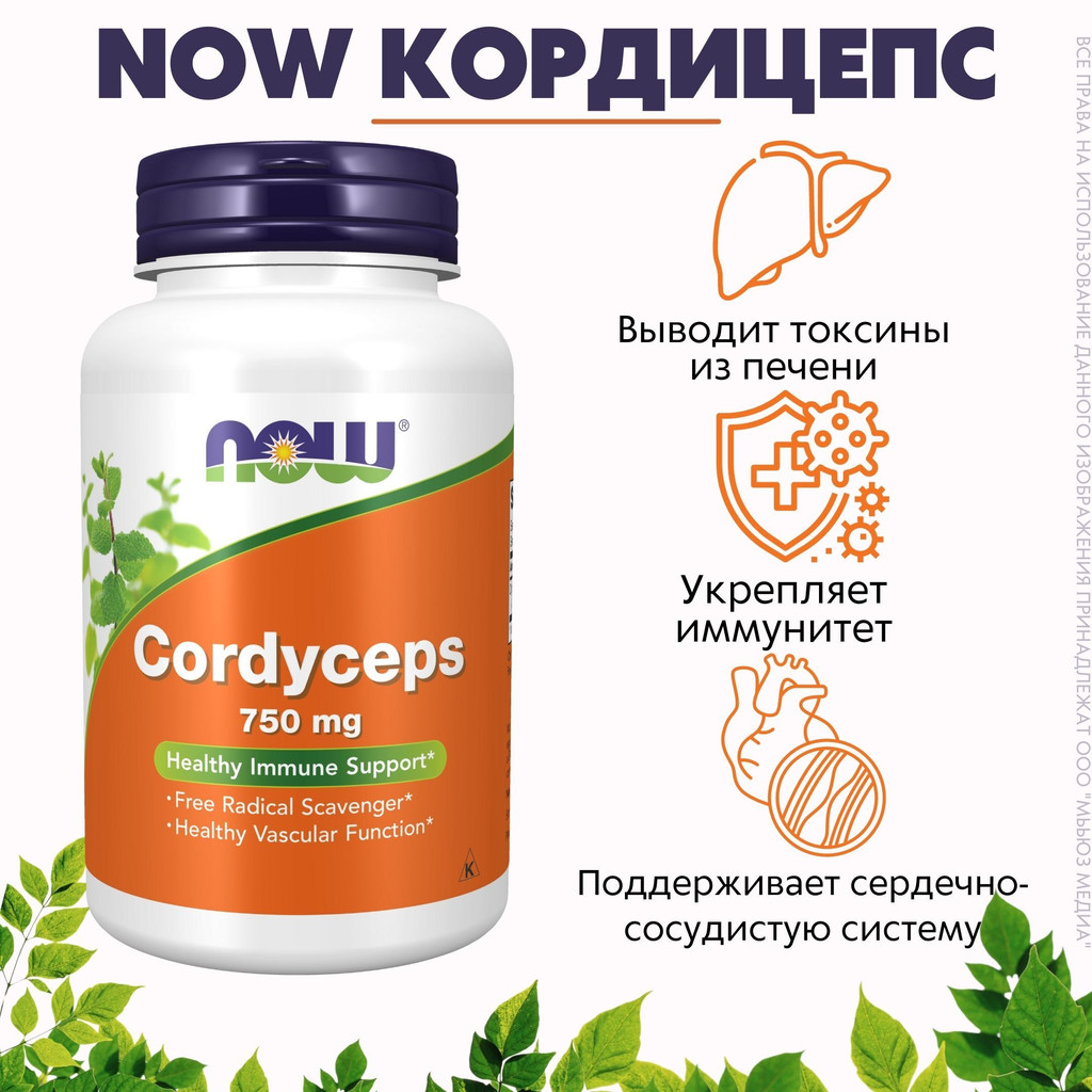 NOW Кордицепс 750 мг капсулы 90 шт