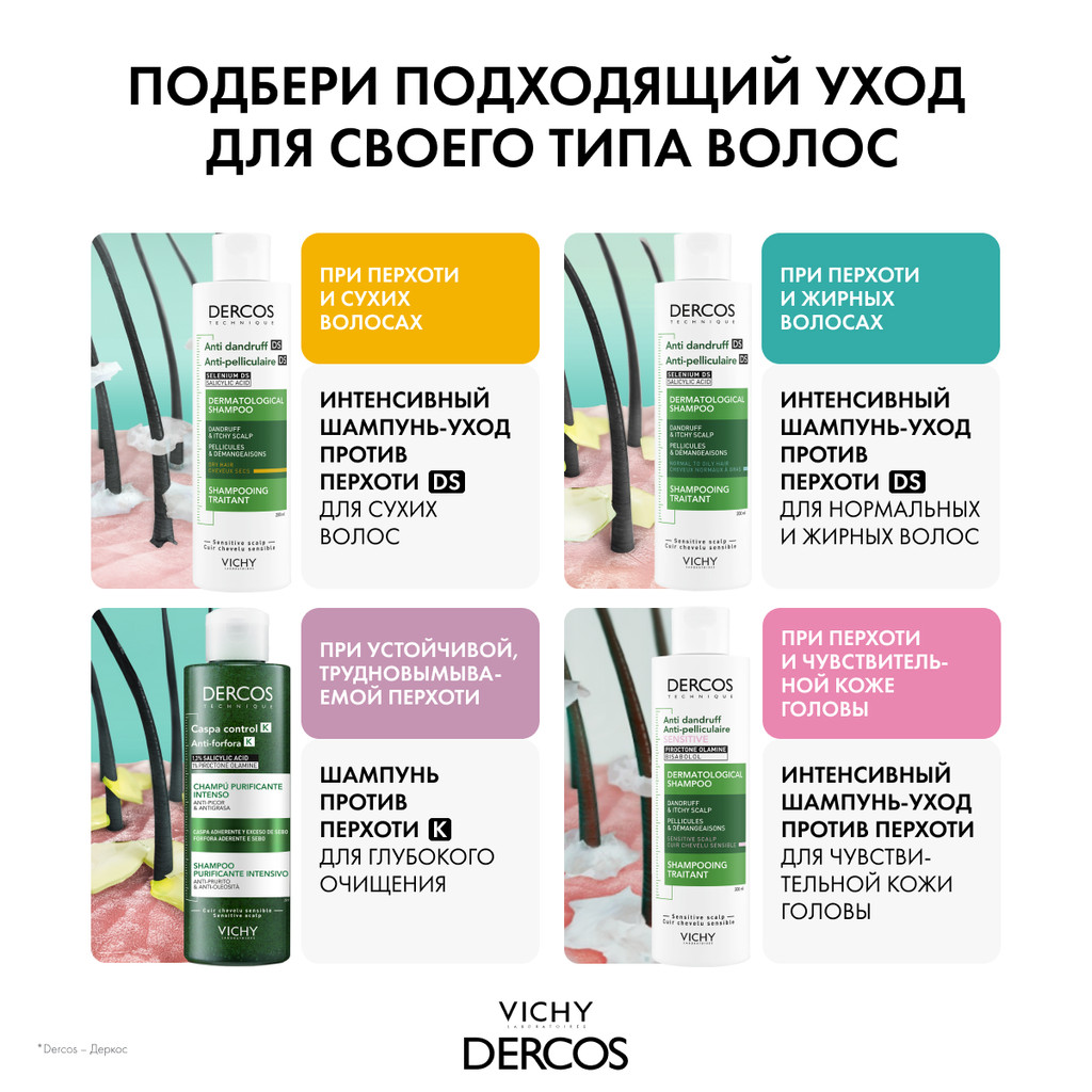 Vichy Dercos Шампунь-уход интенсивный против перхоти для нормальных и жирных волос 200 мл