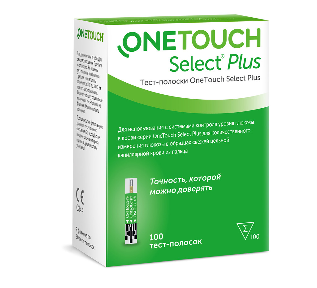 OneTouch Select Plus Тест-полоски для глюкометра 100 шт
