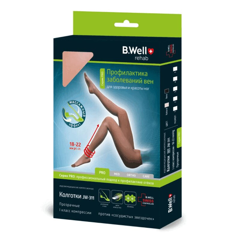 B.Well Pro Колготки компрессионные JW-311 1 класс компрессии Черные размер 2