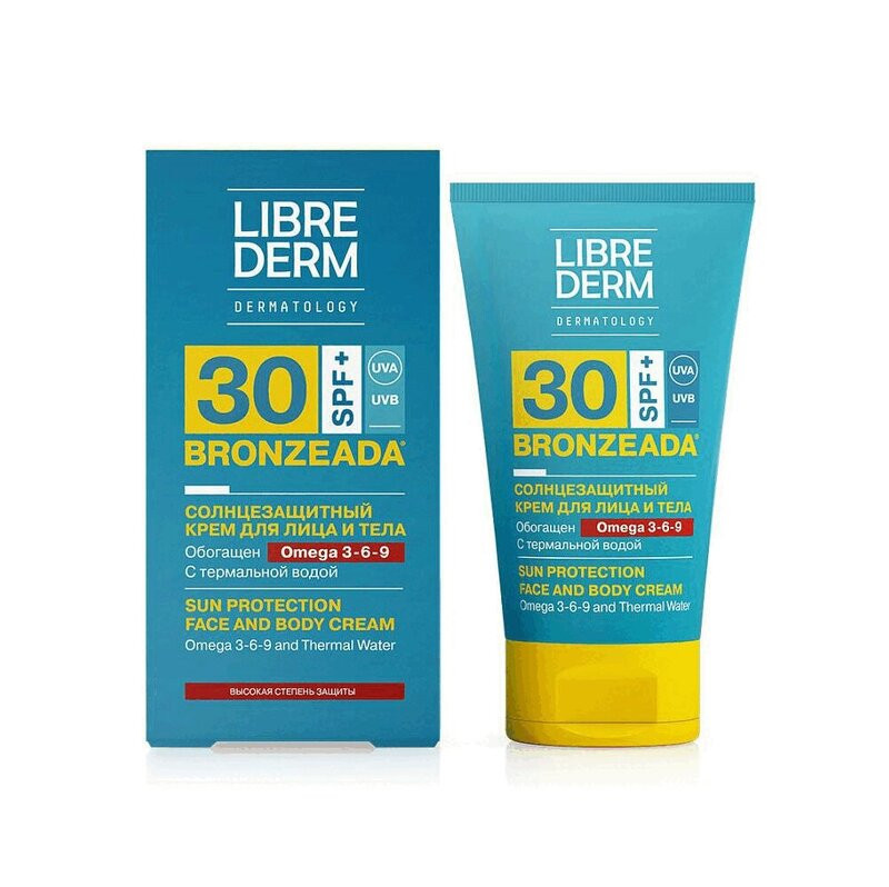 Librederm Bronzeada Крем солнцезащитный SPF 30 с Омега 3-6-9 и Термальной водой 150 мл