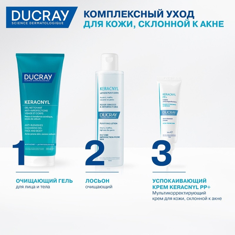 Ducray Keracnyl Гель для лица и тела очищающий 200 мл