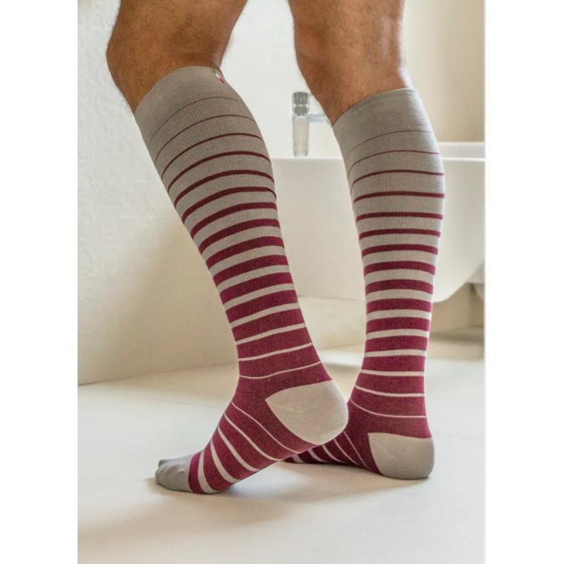 Relaxsan Гольфы компрессионные Cotton Socks Fancy 1 класс компрессии размер 5 Бордо-Полоска