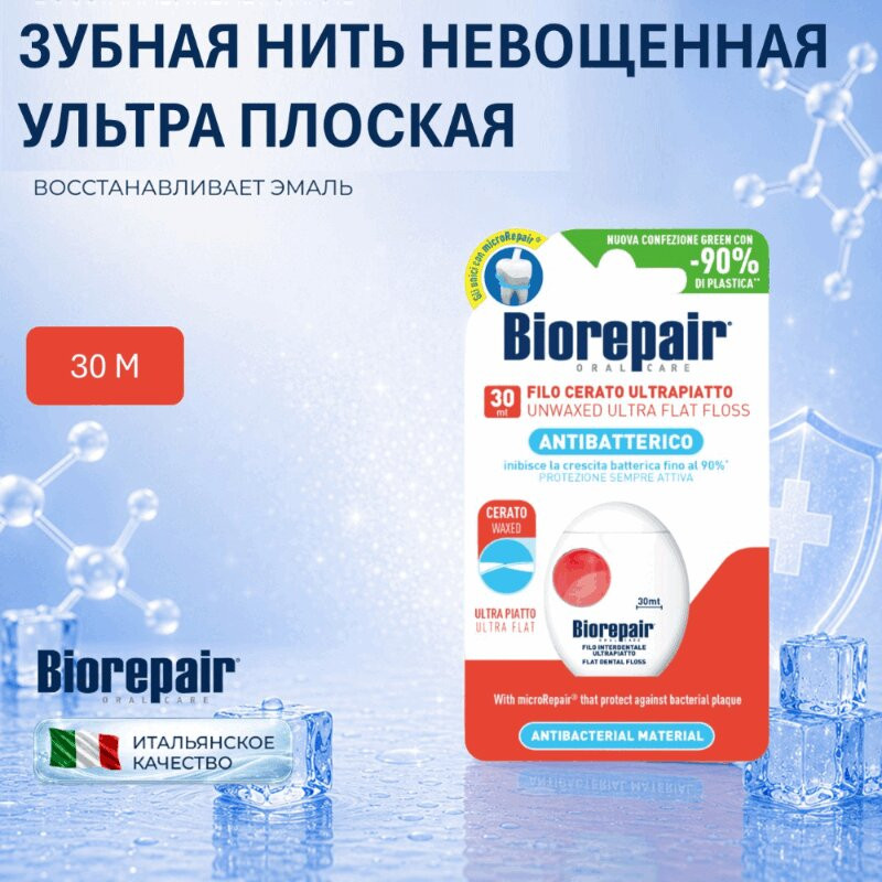 Biorepair Зубная нить ультра-плоская без воска 30 м