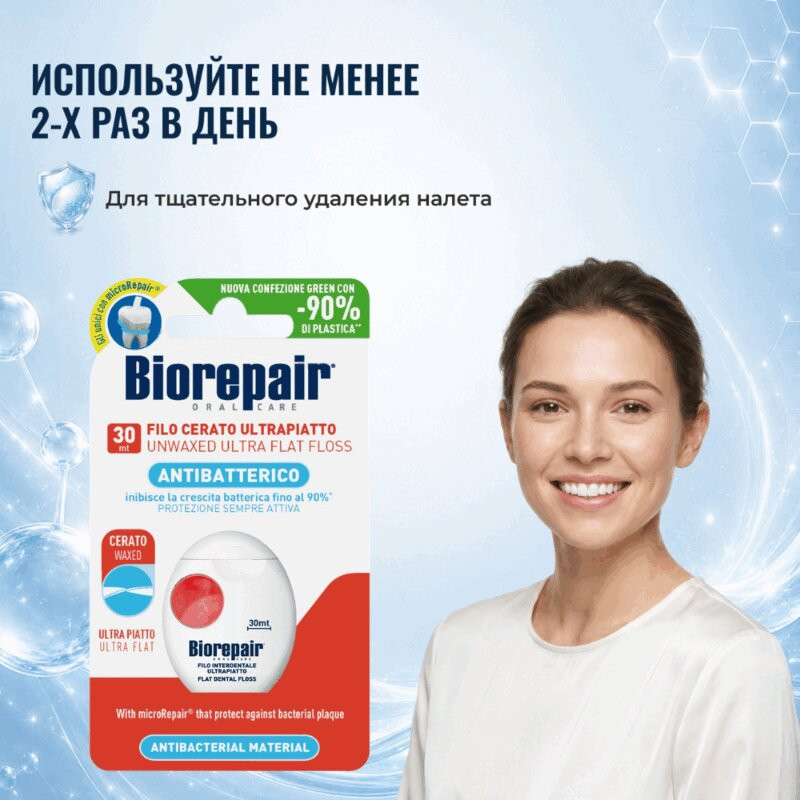 Biorepair Зубная нить ультра-плоская без воска 30 м
