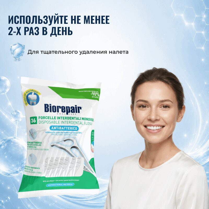 Biorepair Зубная нить одноразовая с держателем 36 шт