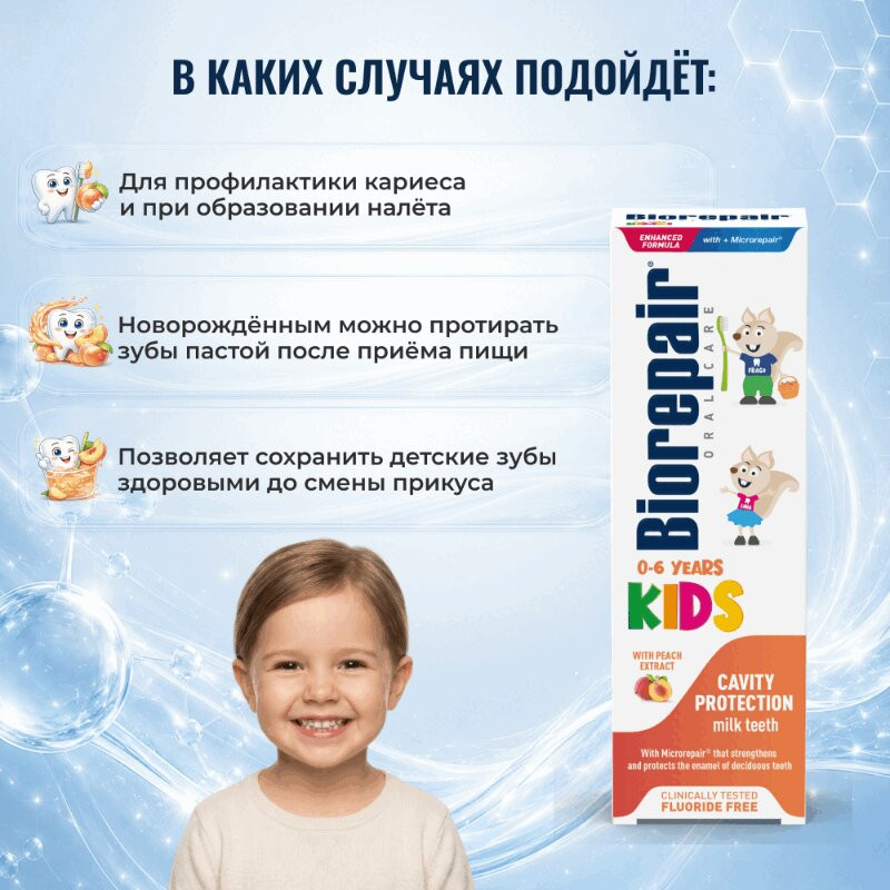 Biorepair Kids Зубная паста для детей 0-6 лет Персик 50 мл