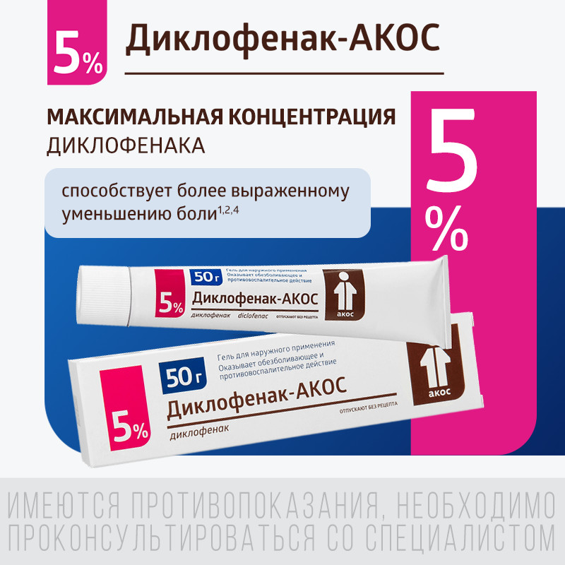 Диклофенак-АКОС 5% гель для наружного применения 50 г
