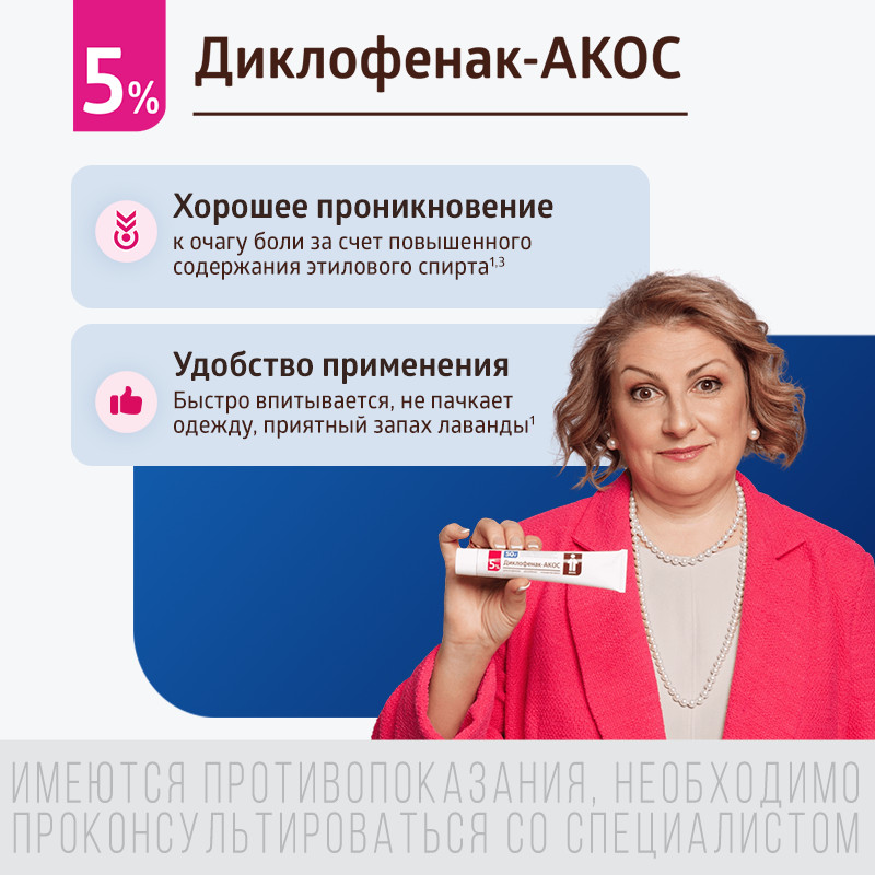 Диклофенак-АКОС 5% гель для наружного применения 50 г