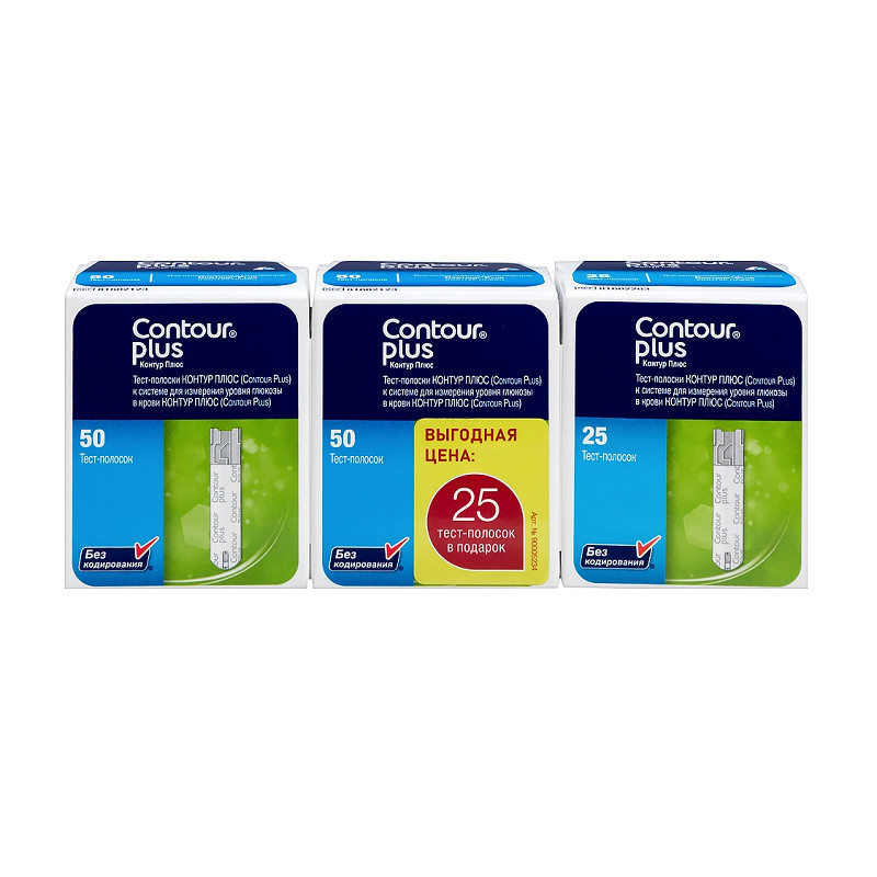 Contour Plus Тест-полоски для глюкометра 50 шт+50 шт+25 шт