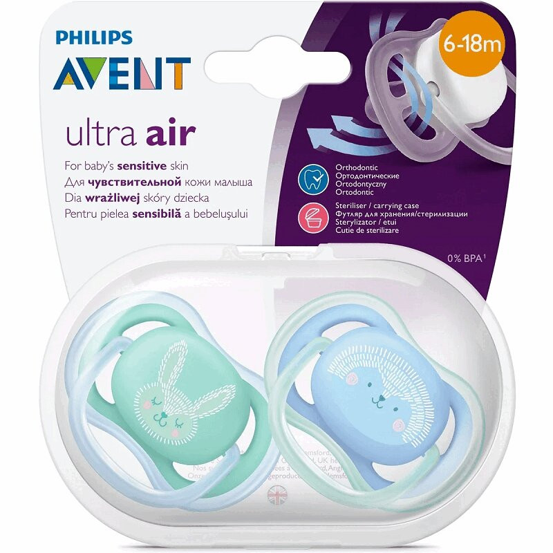 Philips Avent Ultra Air Пустышка силиконовая 6-18 месяцев Голубой 2 шт