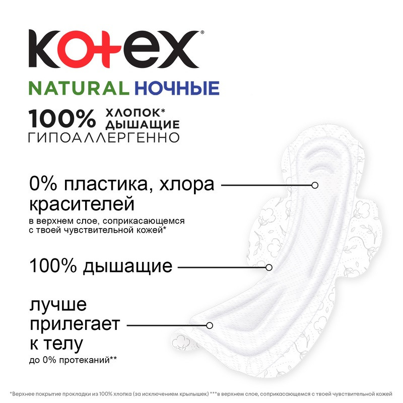 Kotex Natural Прокладки гигиенические Ночные 6 шт
