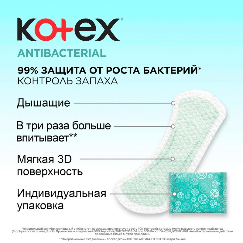 Kotex Antibacterial Прокладки ежедневные Длинные 18 шт