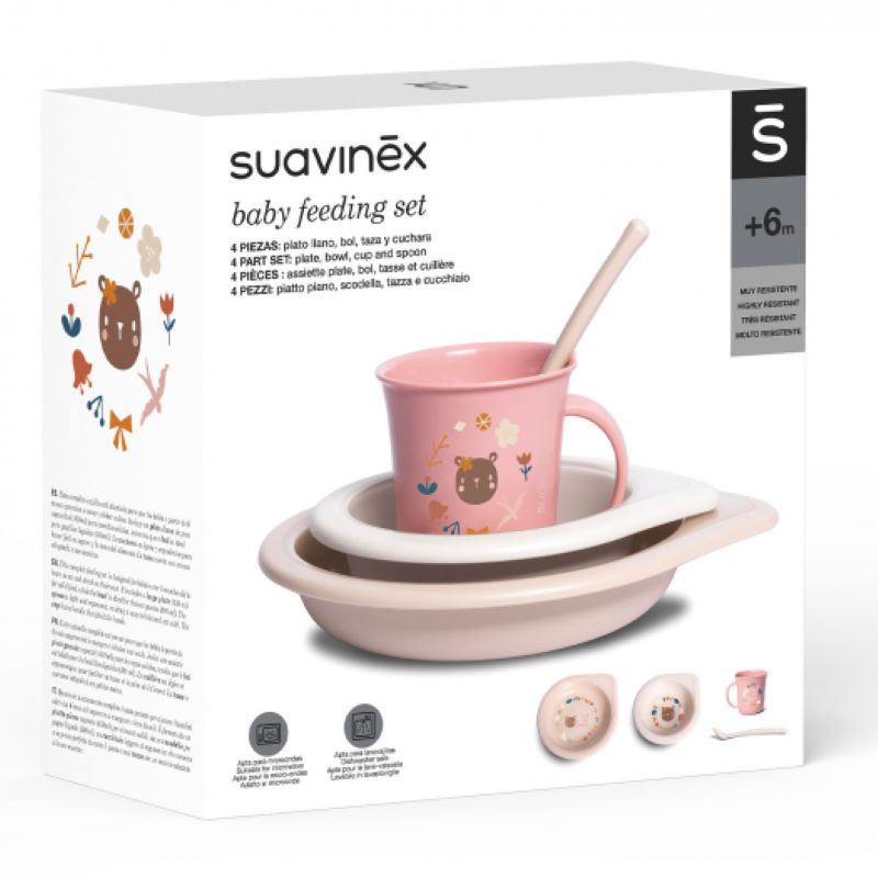 Suavinex Into The Forest Набор детский тарелка 450 мл + миска 300 мл + кружка + ложка Розовый