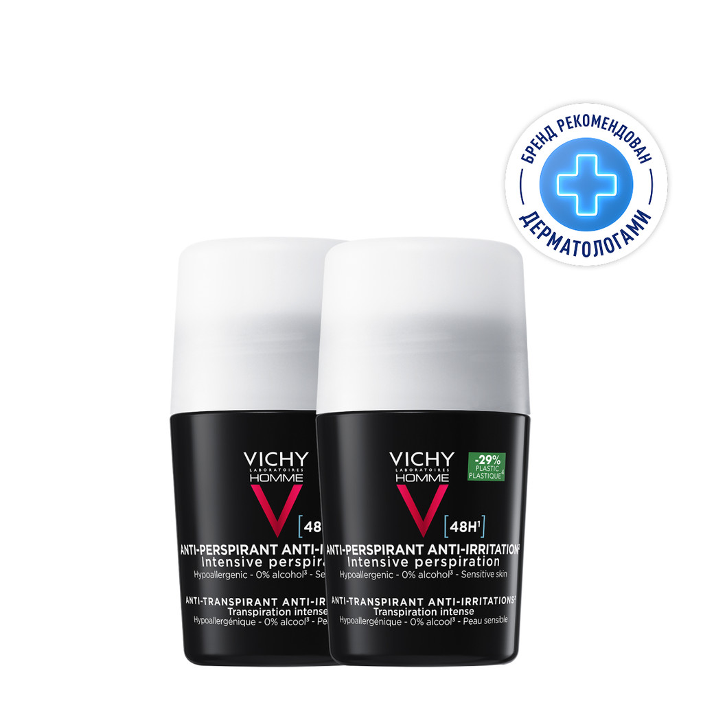 Vichy Homme Дезодорант-антиперспирант для чувствительной кожи 48 ч 50 мл 2 шт