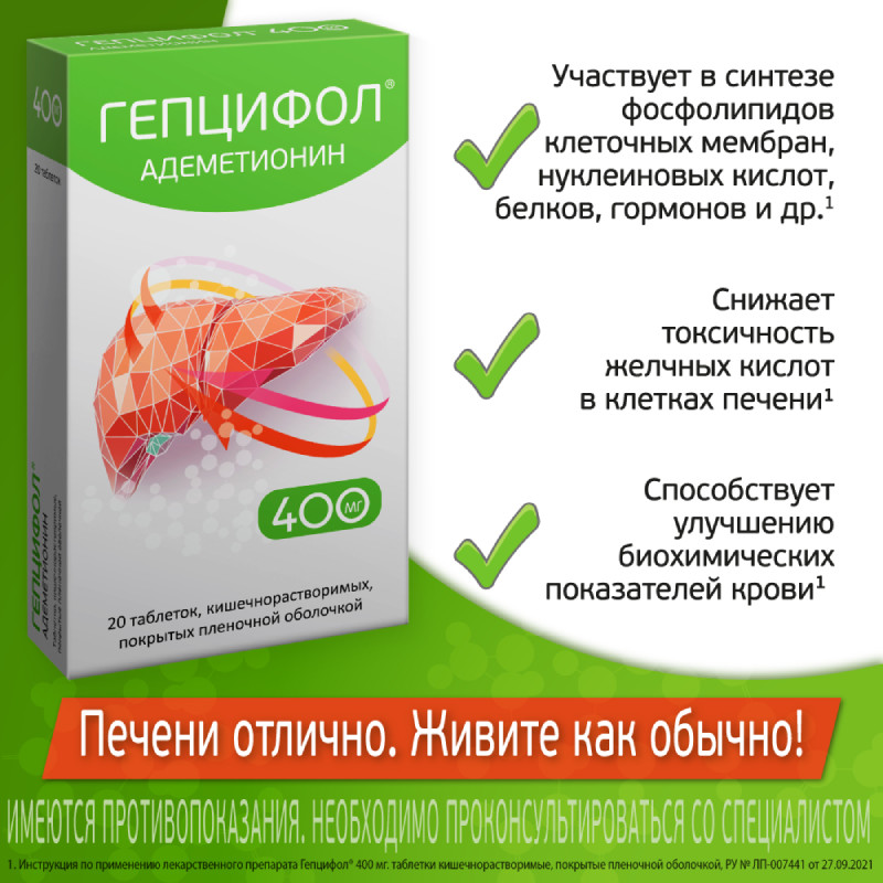 Гепцифол 400 мг таблетки кишечнорастворимые 20 шт