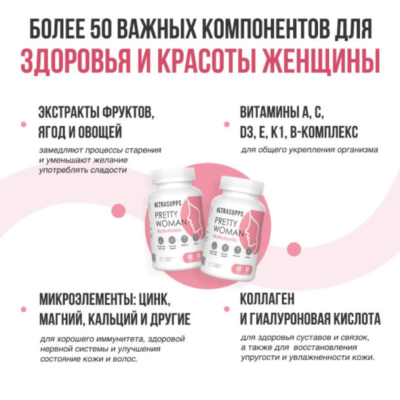 Ultrasupps Мультивитаминная формула для женщин каплеты 90 шт