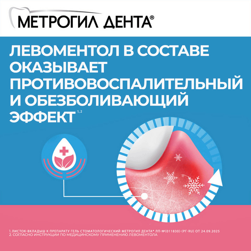 Метрогил Дента 10 мг/г+0,5 мг/г гель стоматологический 20 г