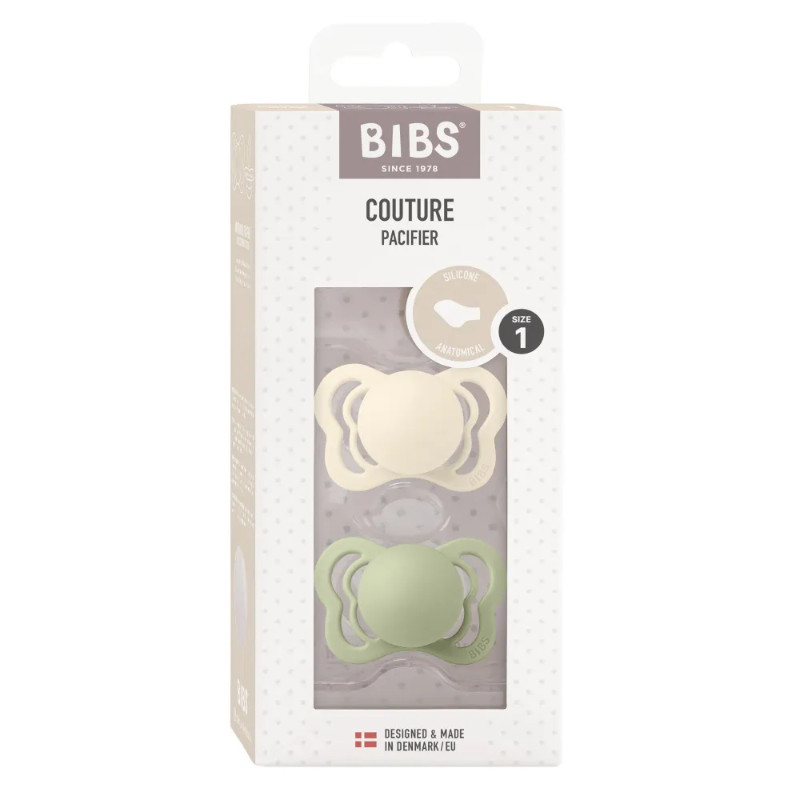Bibs Couture Пустышка анатомическая силиконовая с 0 месяцев Ivory-Sage 2 шт