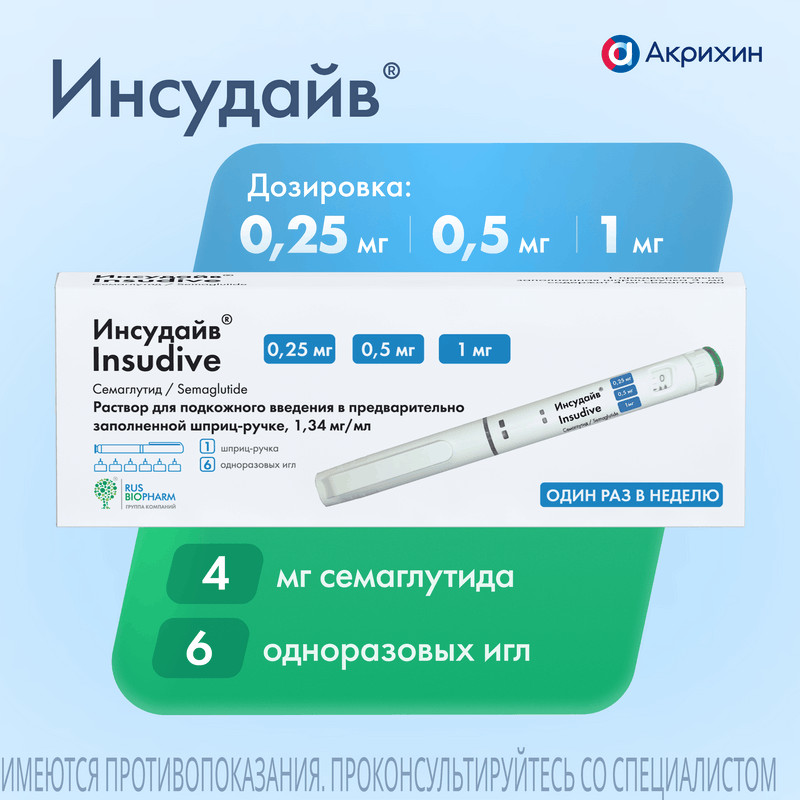 Инсудайв 0,25 мг/0,5 мг/1 мг/доза раствор для инъекций шприц-ручка 3 мл + иглы
