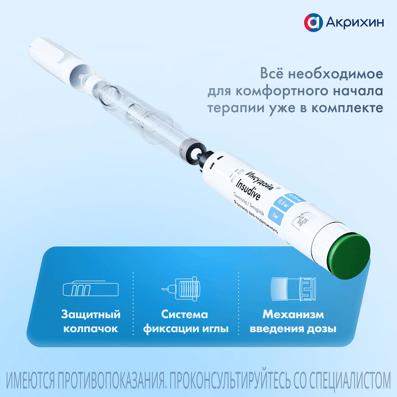 Инсудайв 0,25 мг/0,5 мг/1 мг/доза раствор для инъекций шприц-ручка 3 мл + иглы