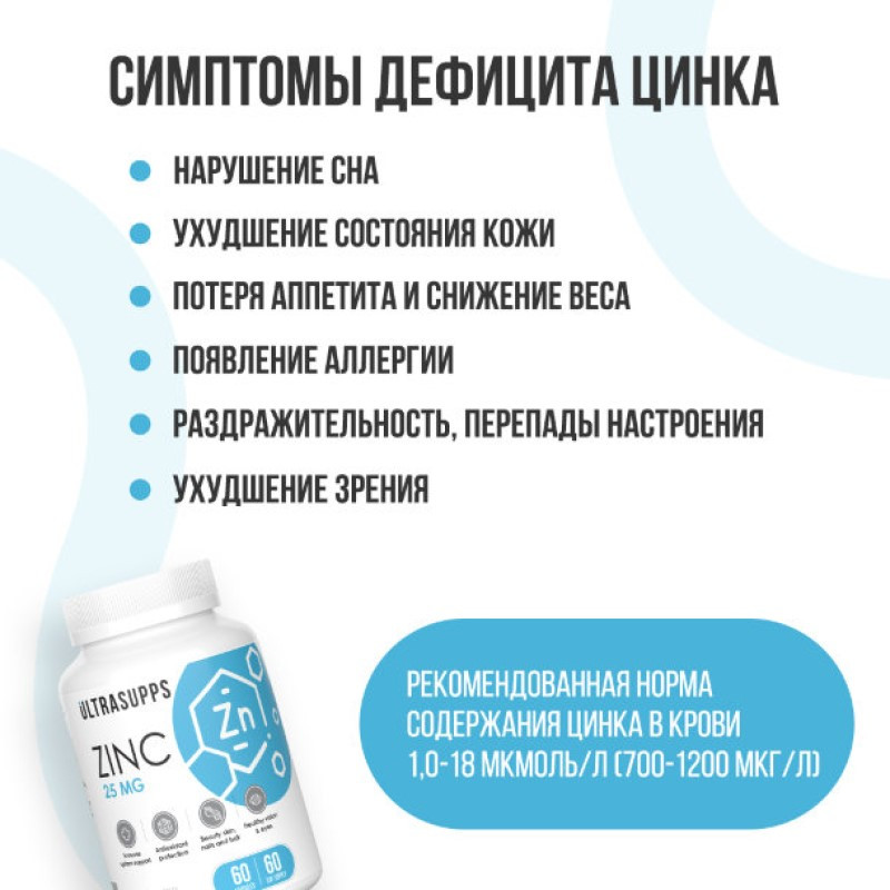 Ultrasupps Цинк 25 мг капсулы 60 шт