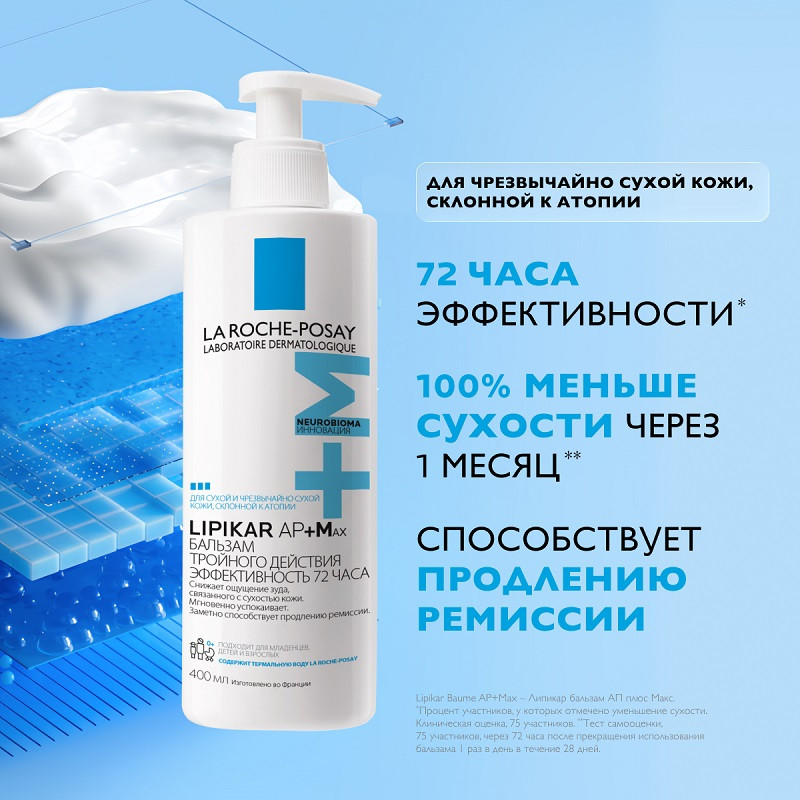 La Roche-Posay Lipikar AP+MAX Бальзам тройного действия для сухой очень сухой и склонной к атопии кожи 400 мл