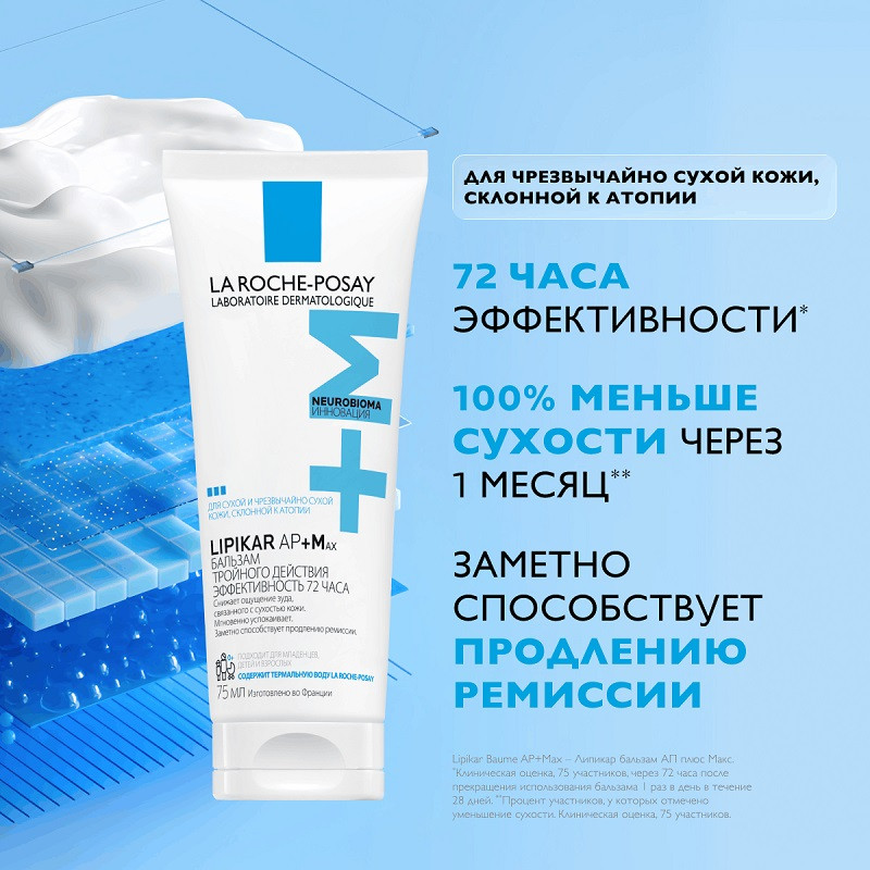 La Roche-Posay Lipikar AP+MAX Бальзам тройного действия для сухой очень сухой и склонной к атопии коже 75 мл