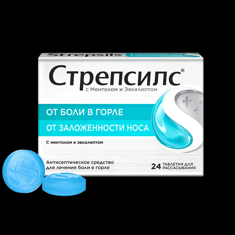Стрепсилс с Ментолом и Эвкалиптом таблетки для рассасывания 24 шт