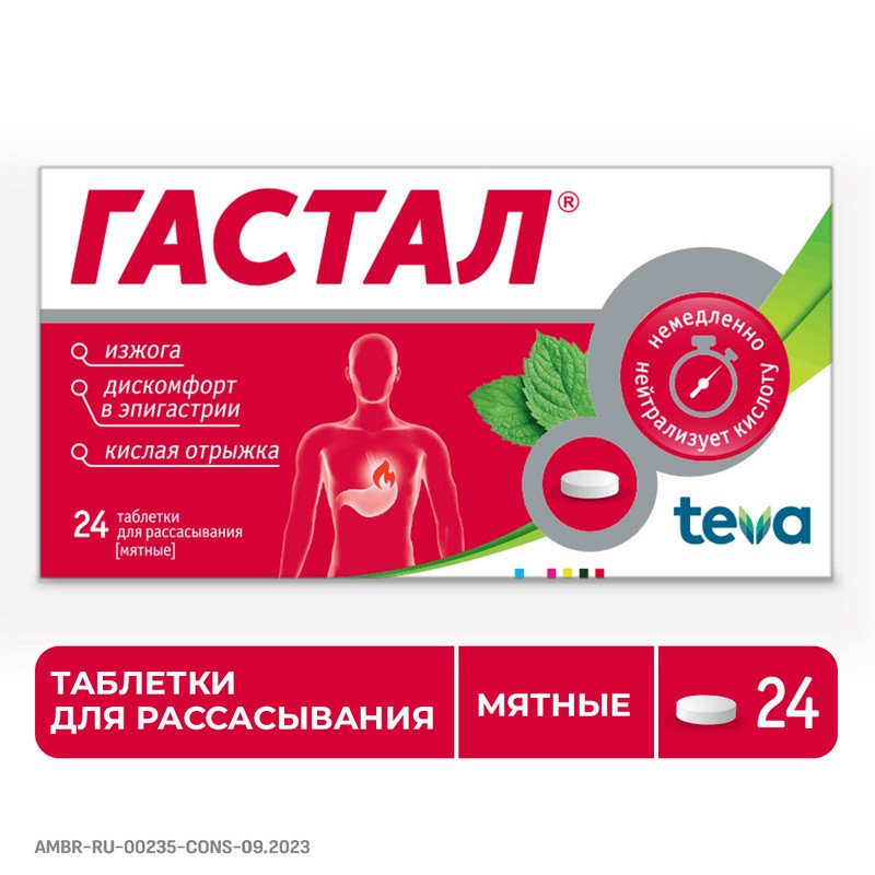 Гастал таблетки для рассасывания Мята 24 шт