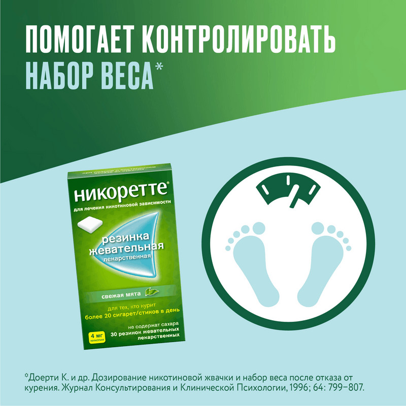 Никоретте 4 мг резинка жевательная лекарственная Свежая мята 30 шт